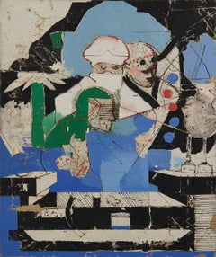 Gran pintura abstracta figurativa de finales de los 60, artista mexicano-americano