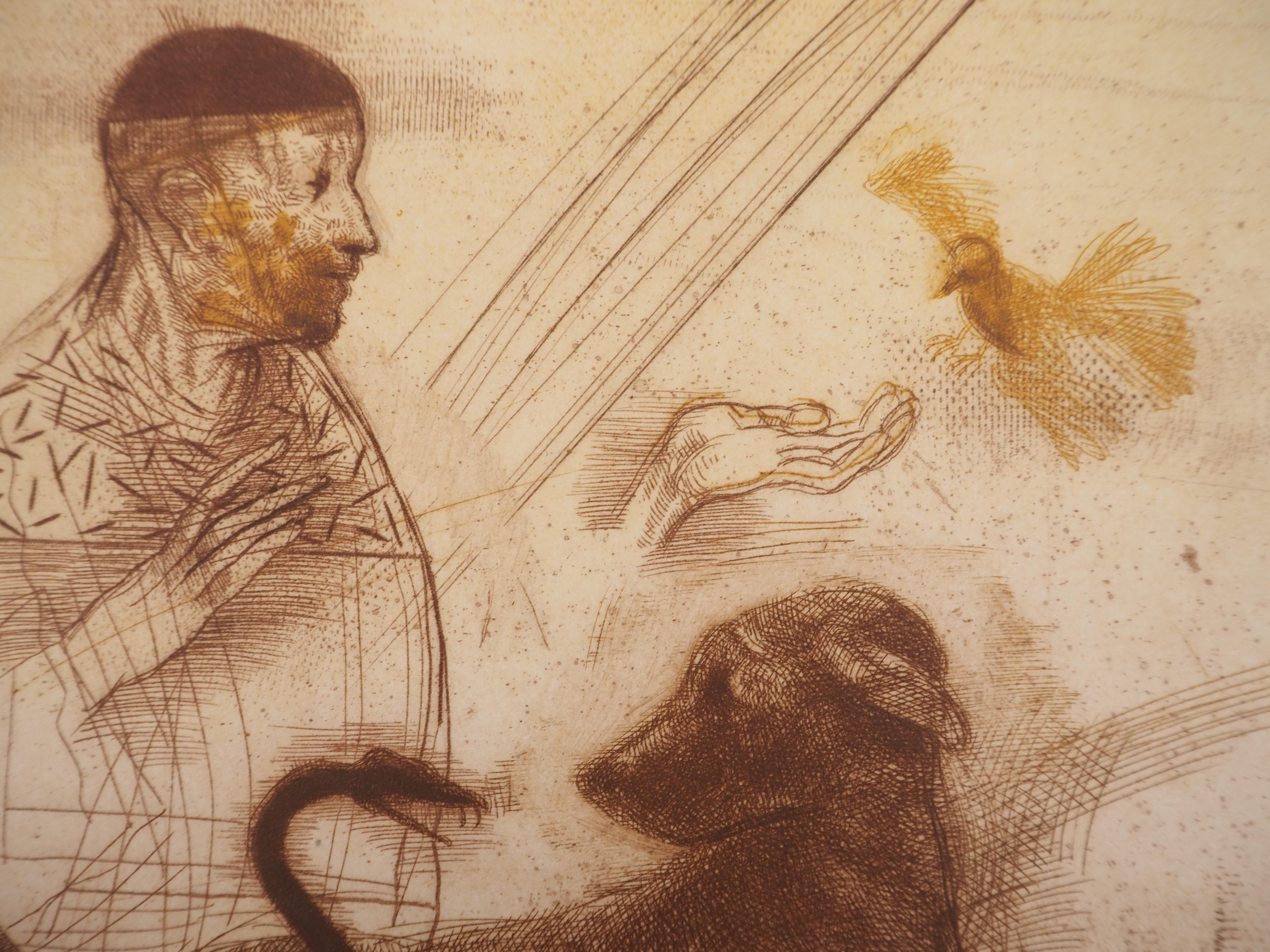 Veterinarian, Animal Lover - Original etching, Handsigned & Numbered /80 - Beige Animal Print by Miguel Conde