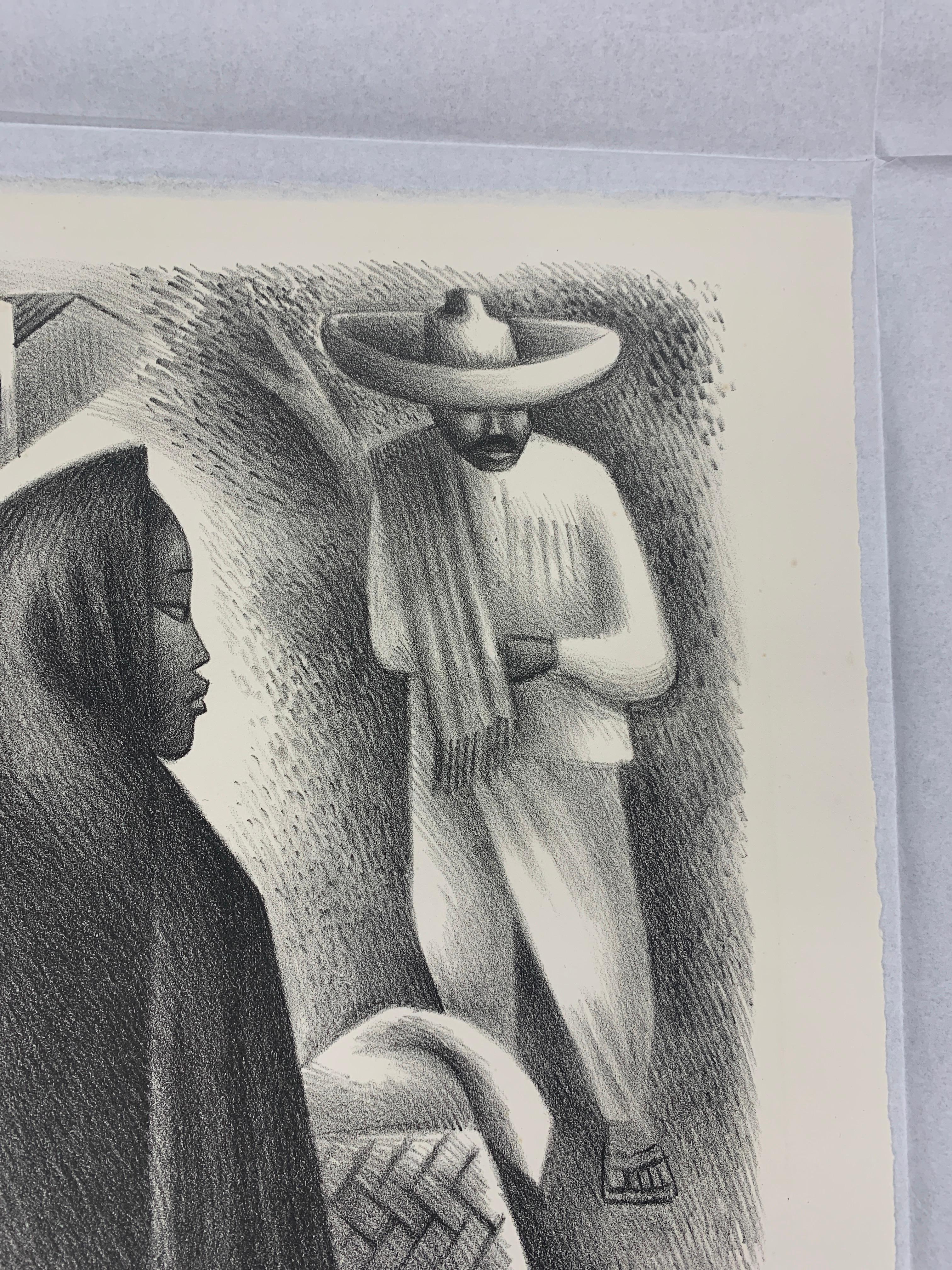 Mexican Street Scene - Modern Print by Miguel Covarrubias
