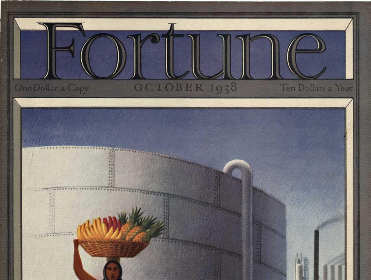 Couverture vintage du magazine Fortune d'origine d'octobre 1938  support en lin - Print de Miguel Covarrubias
