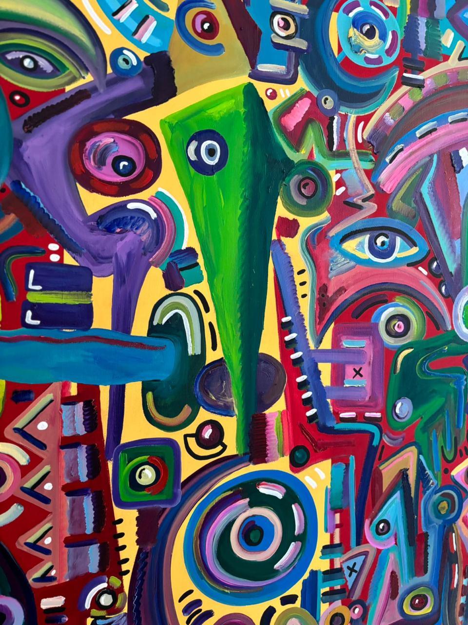 Sueños, Máquinas y Alebrijes, Zeitgenössische Kunst, Abstrakte Malerei, 21. Jahrhundert (Schwarz), Abstract Painting, von Miguel Cuauhtemoc