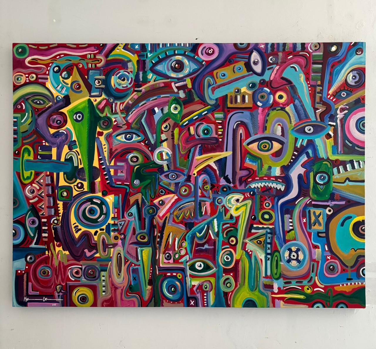 Gemischte Medien auf Leinwand
120 x 160 cm
Zeitgenössische Kunst
Unterzeichnet und datiert

Über den Künstler
In Cuauhtemocs Werk treffen das Unvermeidliche und das Unverrückbare aufeinander, es vermischt die Sinne und beschwört den Mythos von Chaos