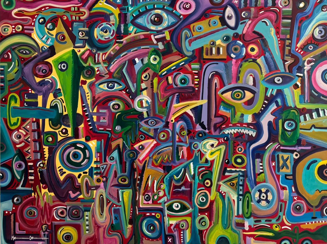 Miguel Cuauhtemoc Abstract Painting – Sueños, Máquinas y Alebrijes, Zeitgenössische Kunst, Abstrakte Malerei, 21. Jahrhundert