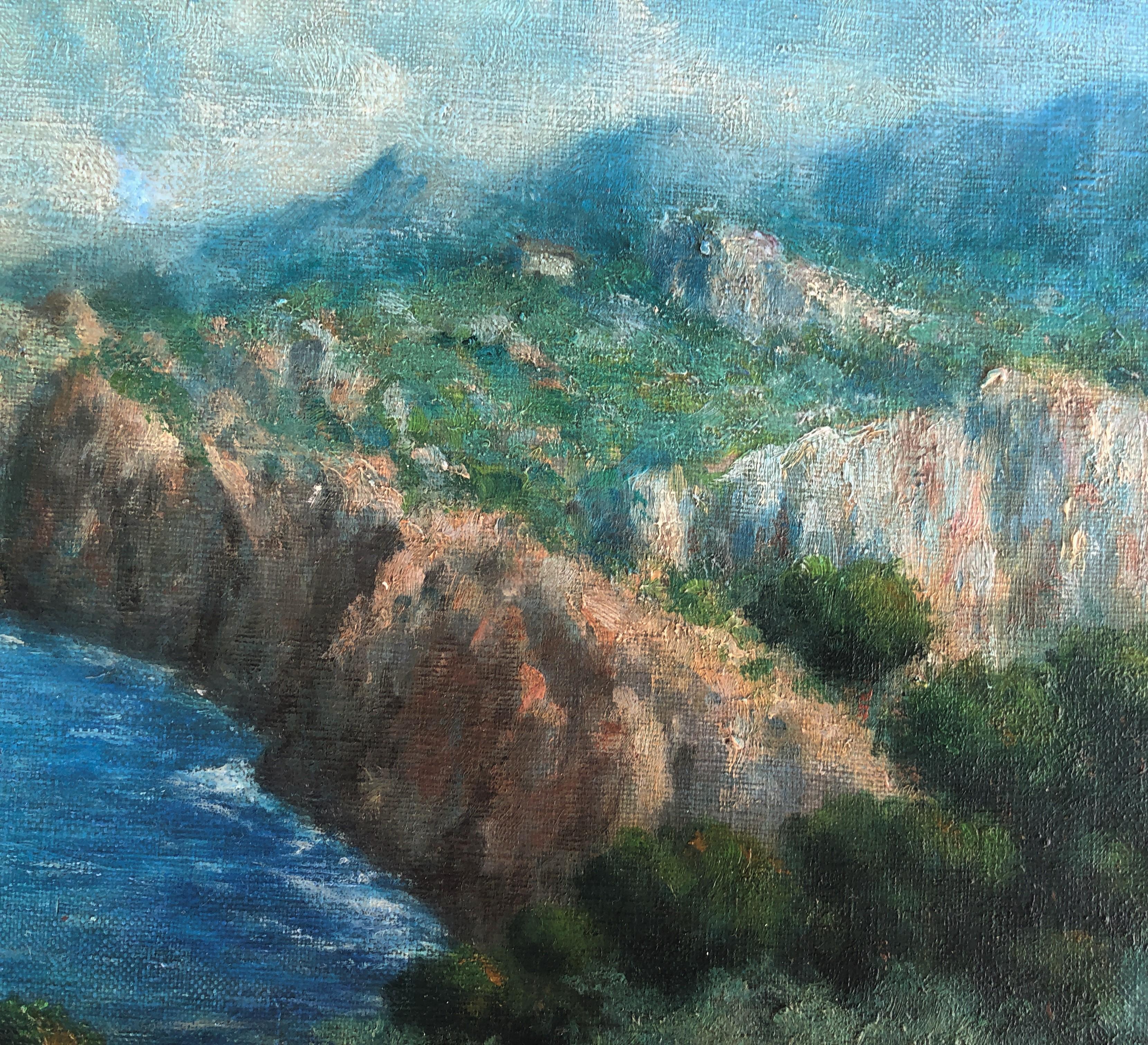Coast Valldemosa Mallorca Spain oil on canvas painting - Impressionist Painting by Miguel Forteza