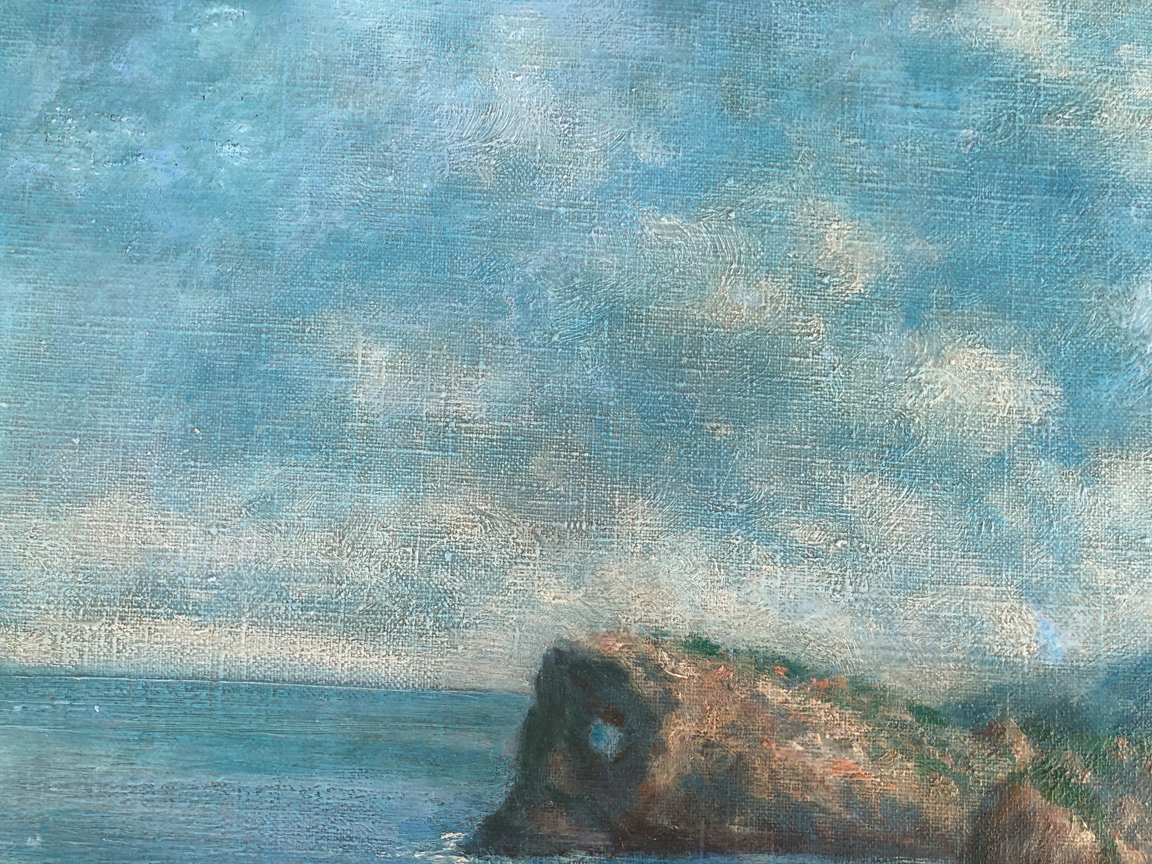 Coast Valldemosa Mallorca Spain oil on canvas painting - Blue Landscape Painting by Miguel Forteza