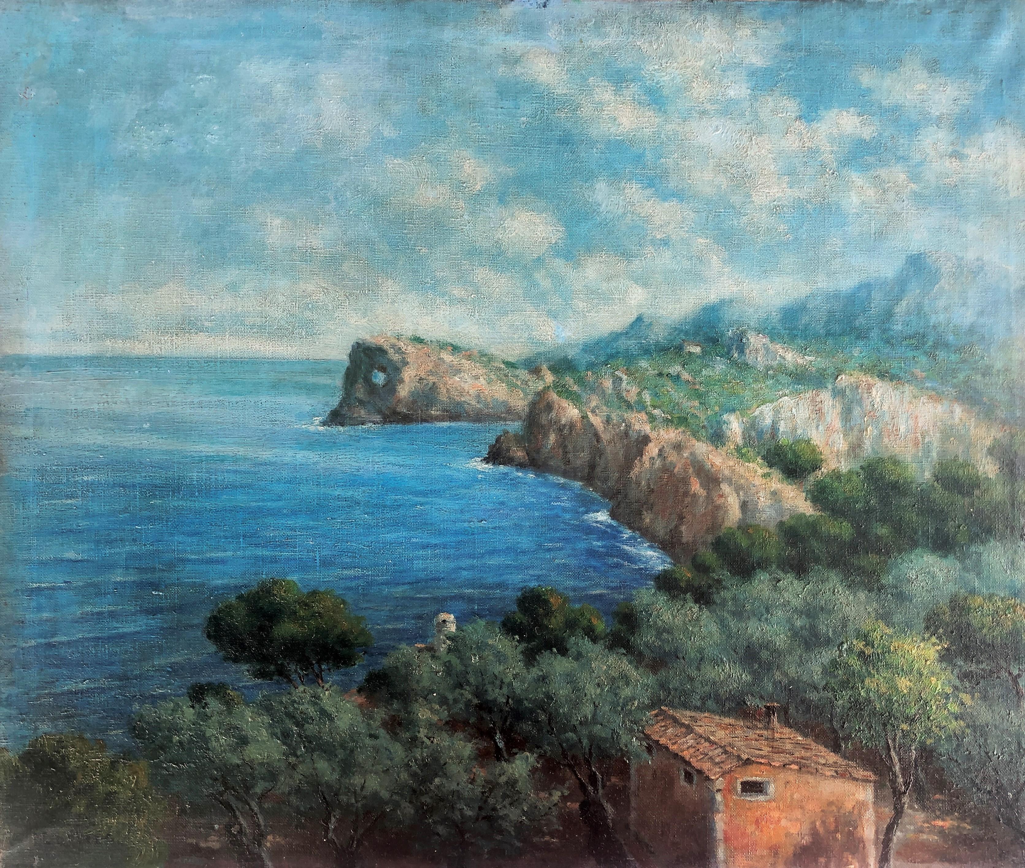 Miguel Forteza Landscape Painting - Coast Valldemosa Mallorca Spain oil on canvas painting