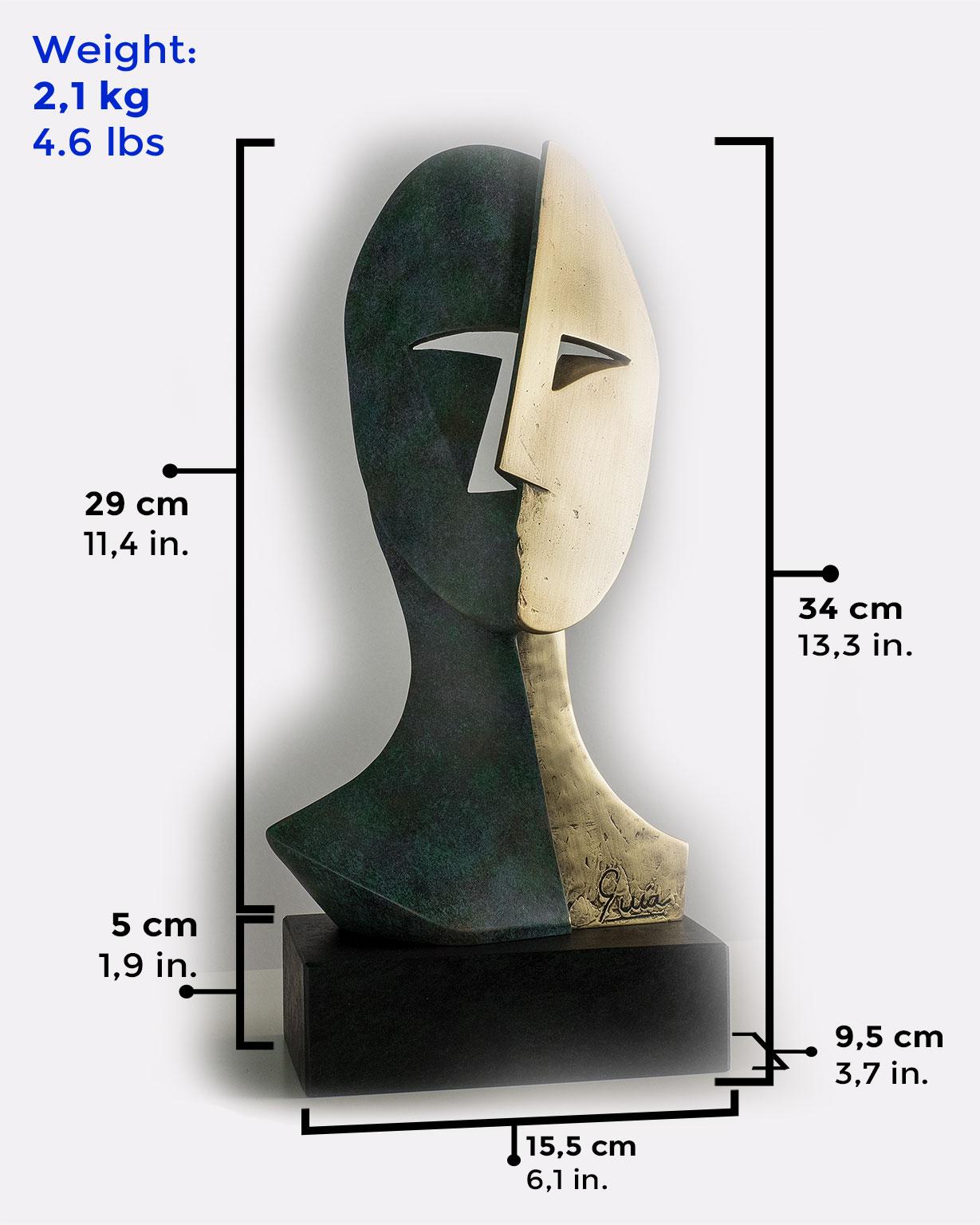 Big Cubiste Mask - Miguel Guía Cubist Bronze layer Sculpture 4