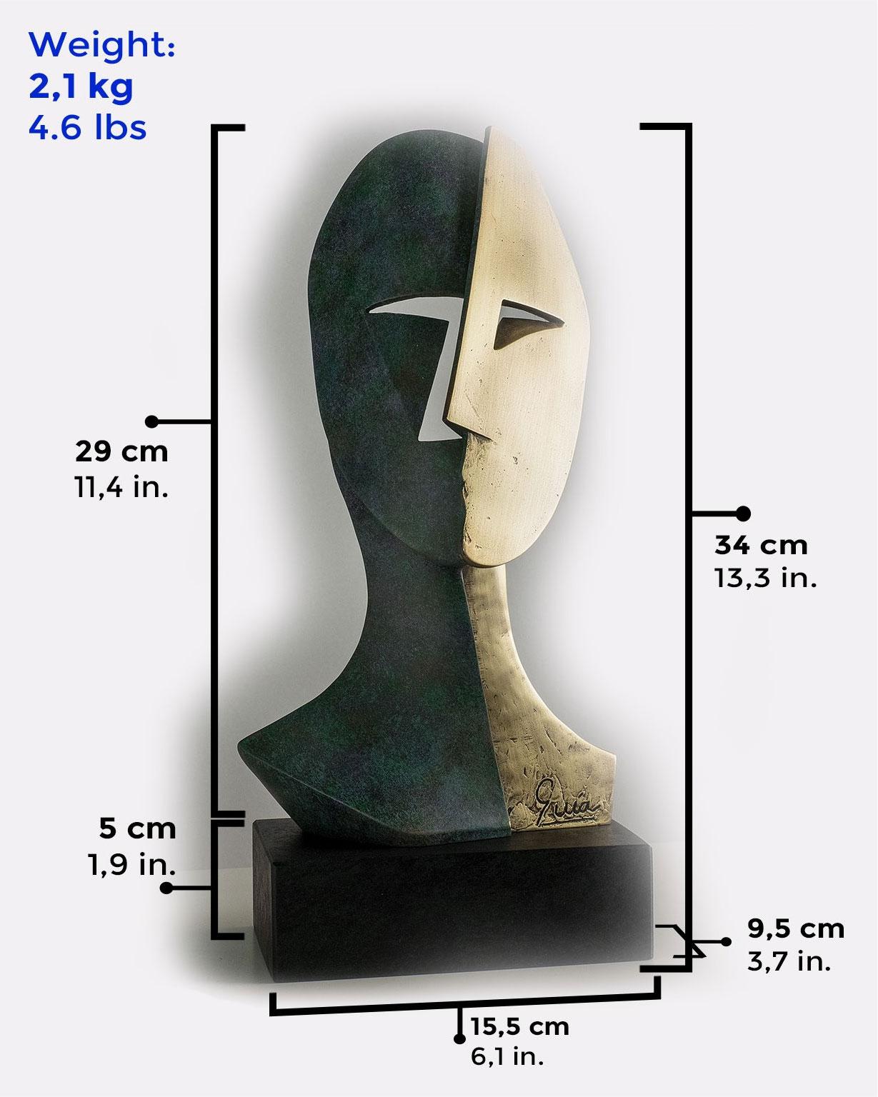 Kubistische Skulptur „Big Cubiste Mask“ von Miguel Gua. 
Die Skulptur besteht aus einer Bronzeschicht auf kaltem Kupferschmelzverfahren mit einem Sockel aus Graphit- oder Marmorstaub. 
Die limitierte Auflage von 150 Werken. 
Bitte zögern Sie nicht::