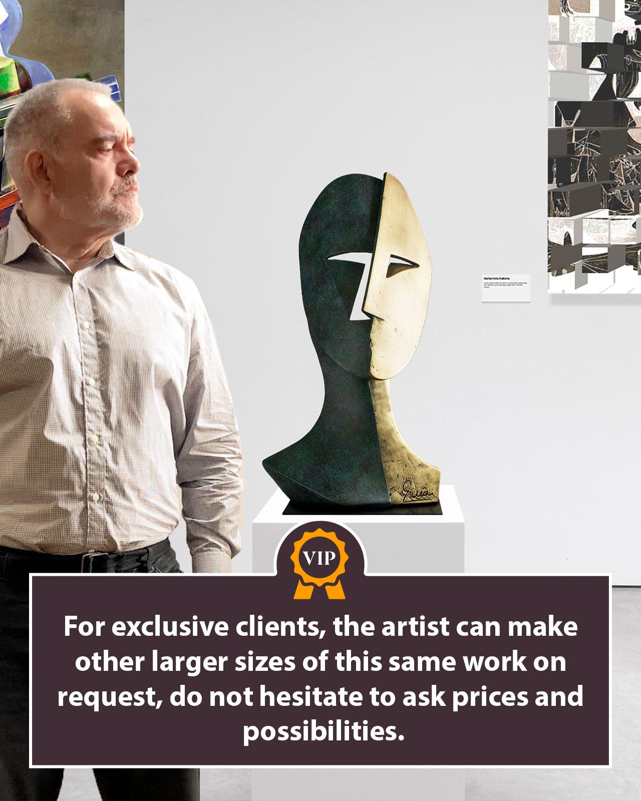 Big Cubiste Mask - Miguel Guía Cubist Bronze layer Sculpture For Sale 4