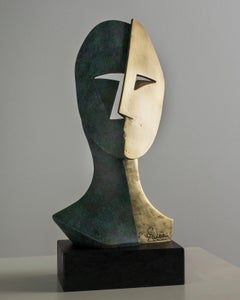 Big Cubiste Mask - Miguel Guía Cubist Bronze layer Sculpture