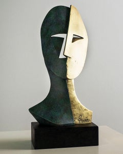 Big Cubiste Mask - Miguel Guía Cubist Bronze layer Sculpture