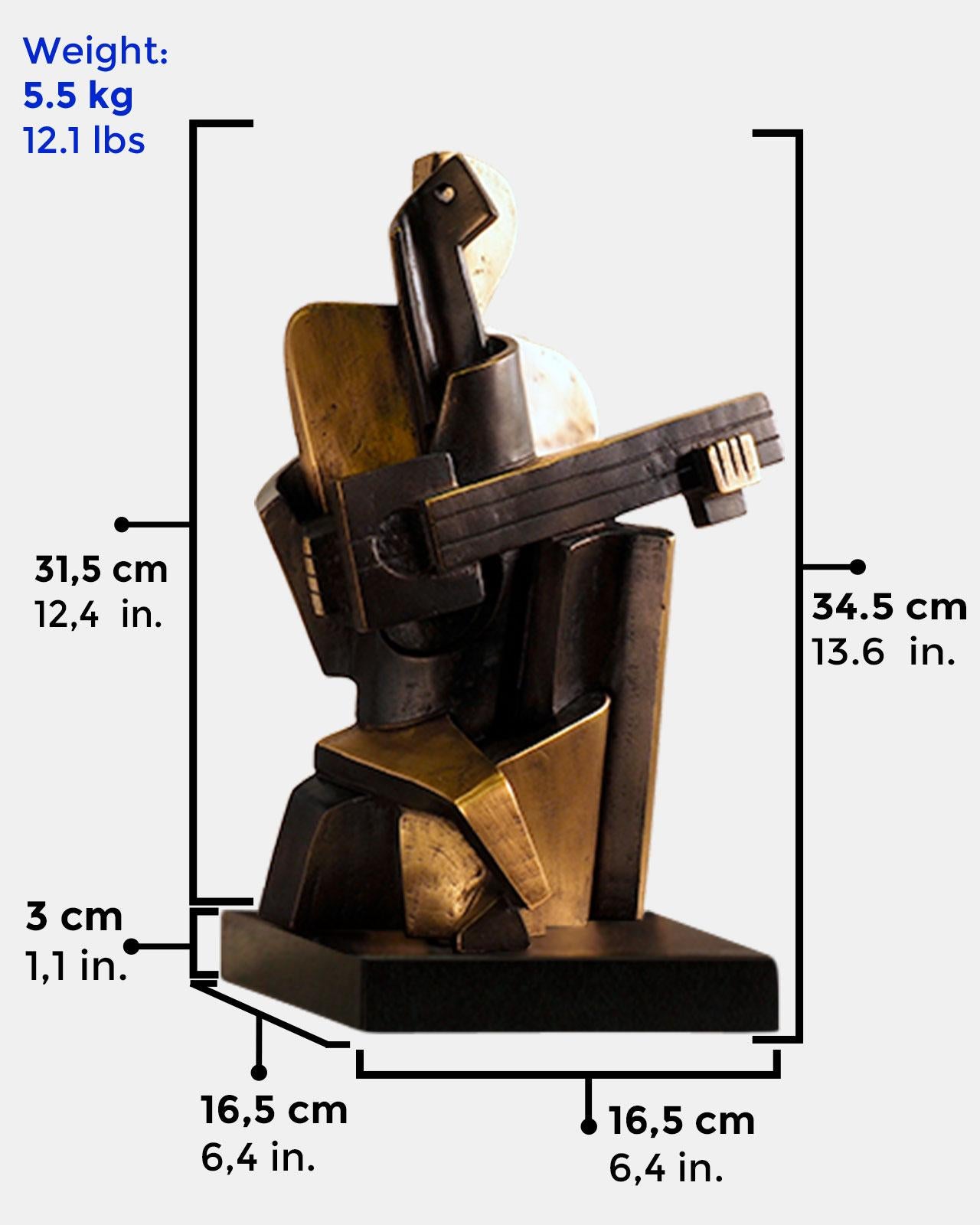 Big Guitarist Arlequin - Miguel Guía Cubist Bronze layer Sculpture 3