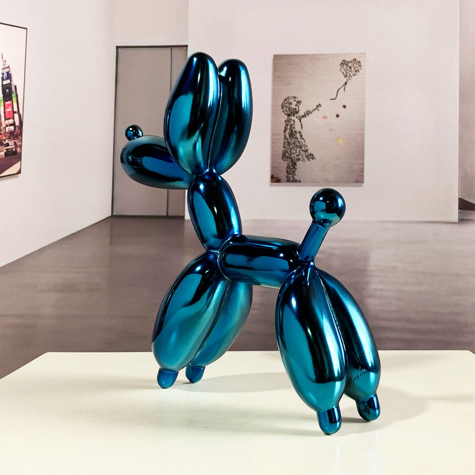 Blue Dog Balloon 12 - Miguel Guía, Pop Art Nickel layer Sculpture 2
