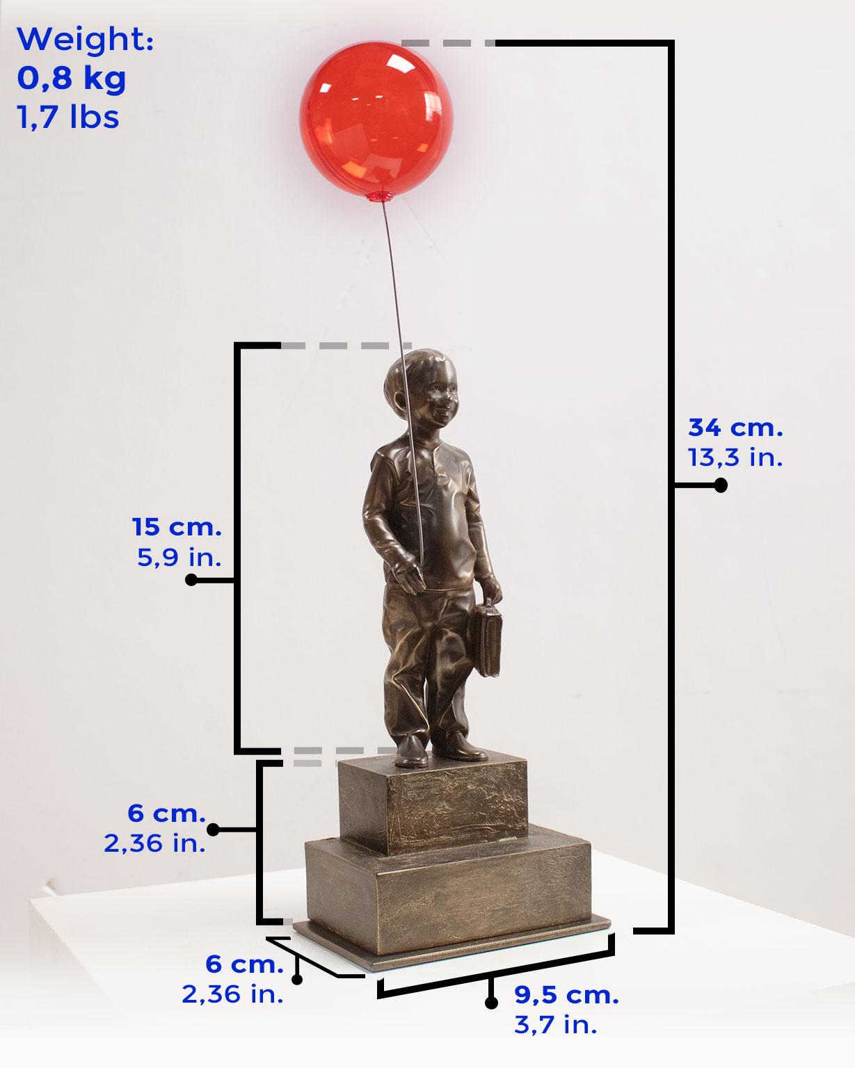 Boy with red magic balloon 34 - Miguel Guía  Realist Bronze layer Sculpture For Sale 2