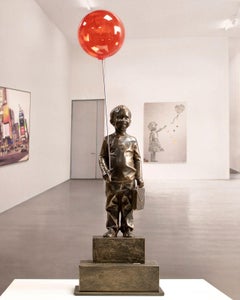 Boy with red magic balloon 34 - Miguel Guía  Realist Bronze layer Sculpture