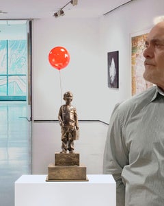 Boy with red magic balloon 34 - Miguel Guía  Realist Bronze layer Sculpture