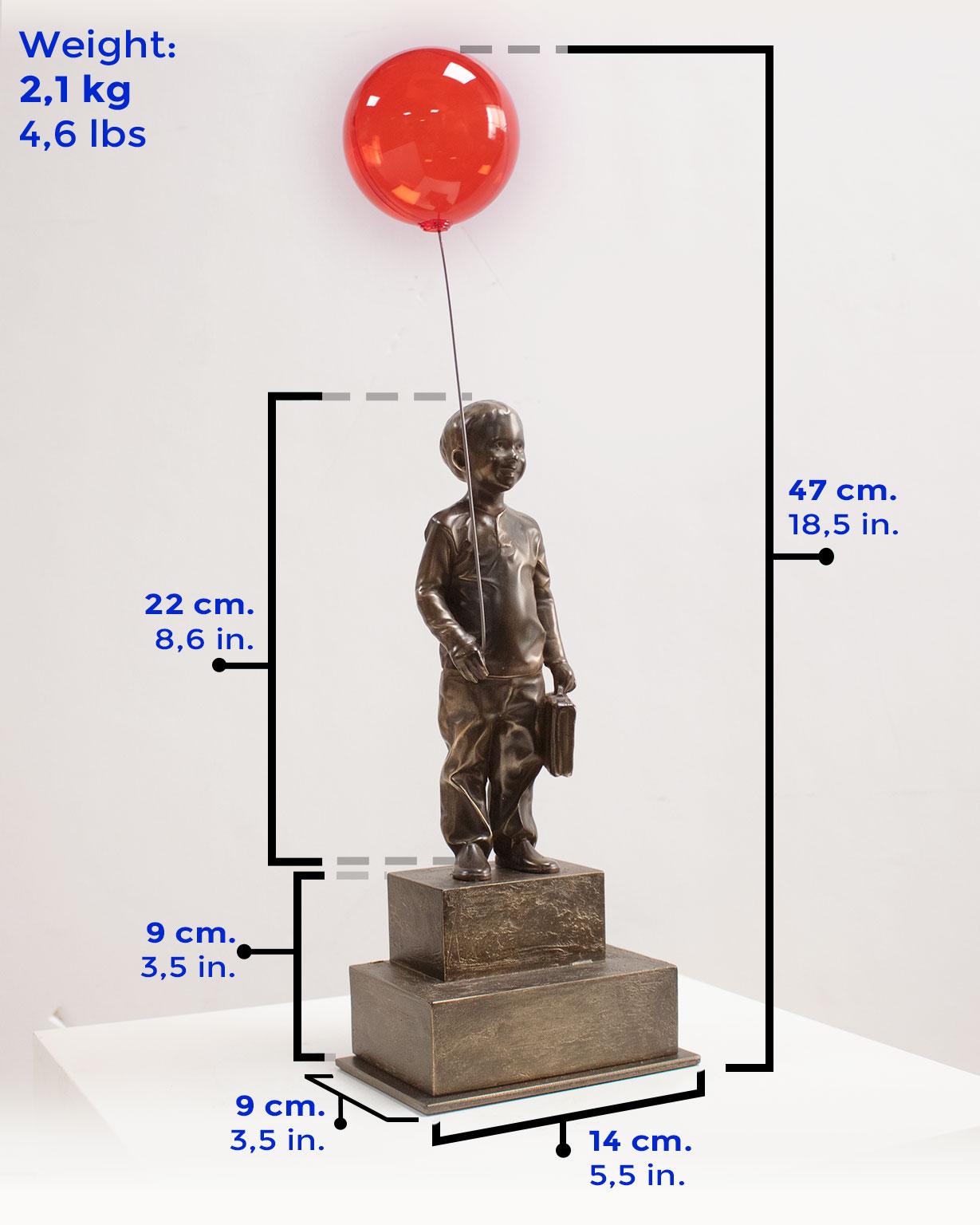 Boy with red magic balloon 47 - Miguel Guía  Realist Bronze layer Sculpture 1