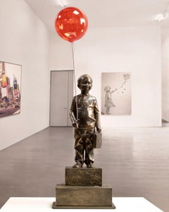 Boy with red magic balloon 47 - Miguel Guía  Realist Bronze layer Sculpture