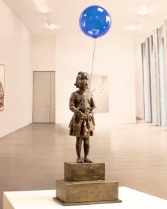 Girl with blue magic balloon 34 - Miguel Guía  Realist Bronze layer Sculpture