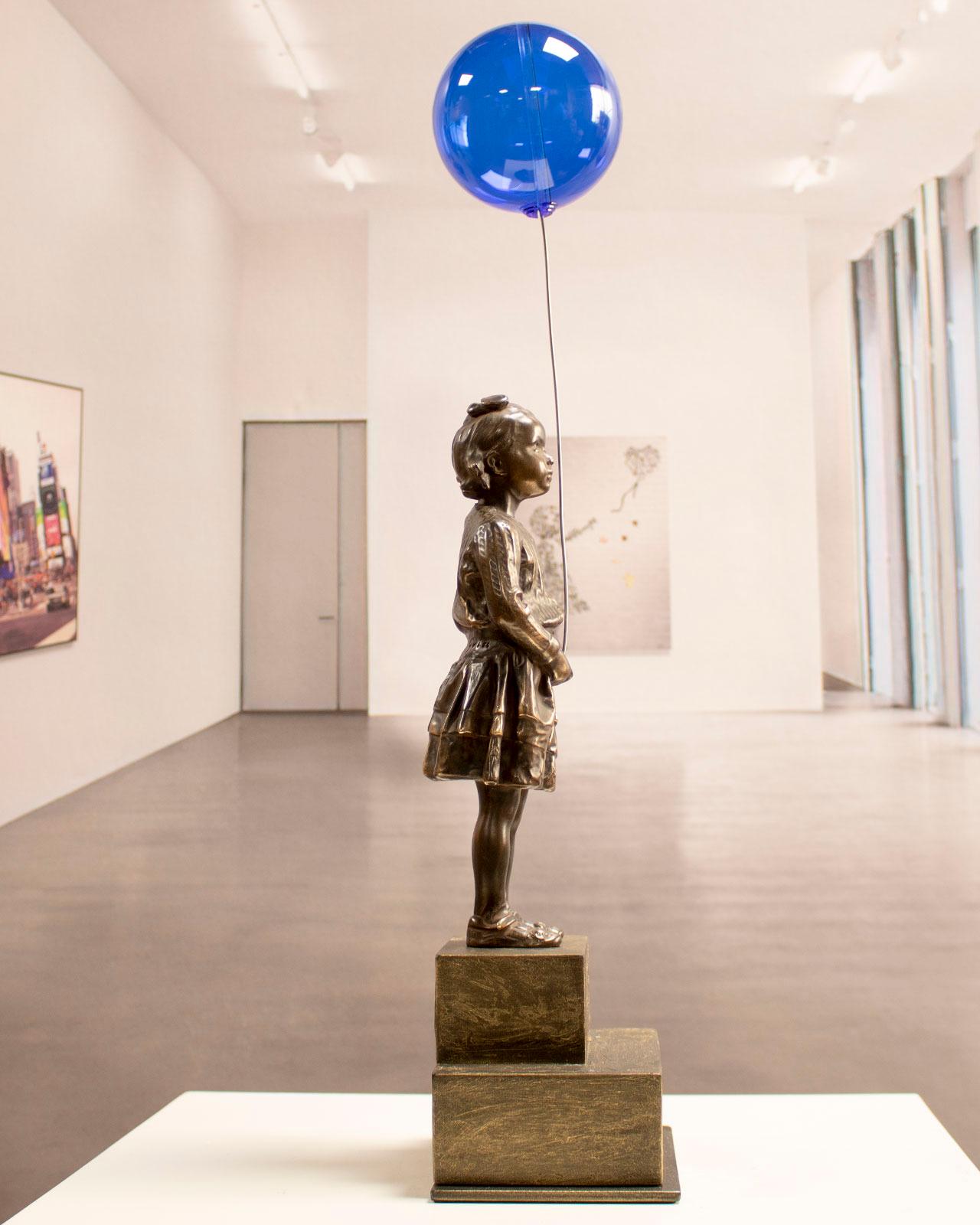 Girl with blue magic balloon 34 - Miguel Guía  Realist Bronze layer Sculpture For Sale 3