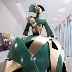 Infant Girl Air and Metal Bronze rouille vert-rouge 61 - Sculpture cubiste de Miguel Gua