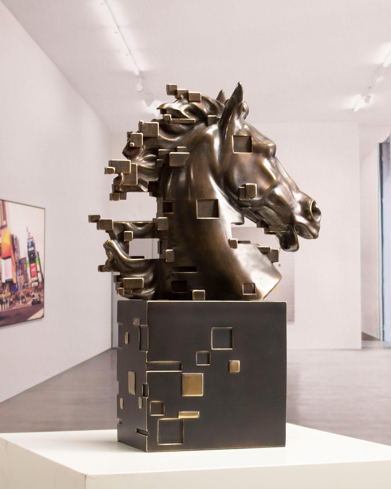 Pixelated Horse - Miguel Guia Modern Bronze layer Sculpture For Sale 5