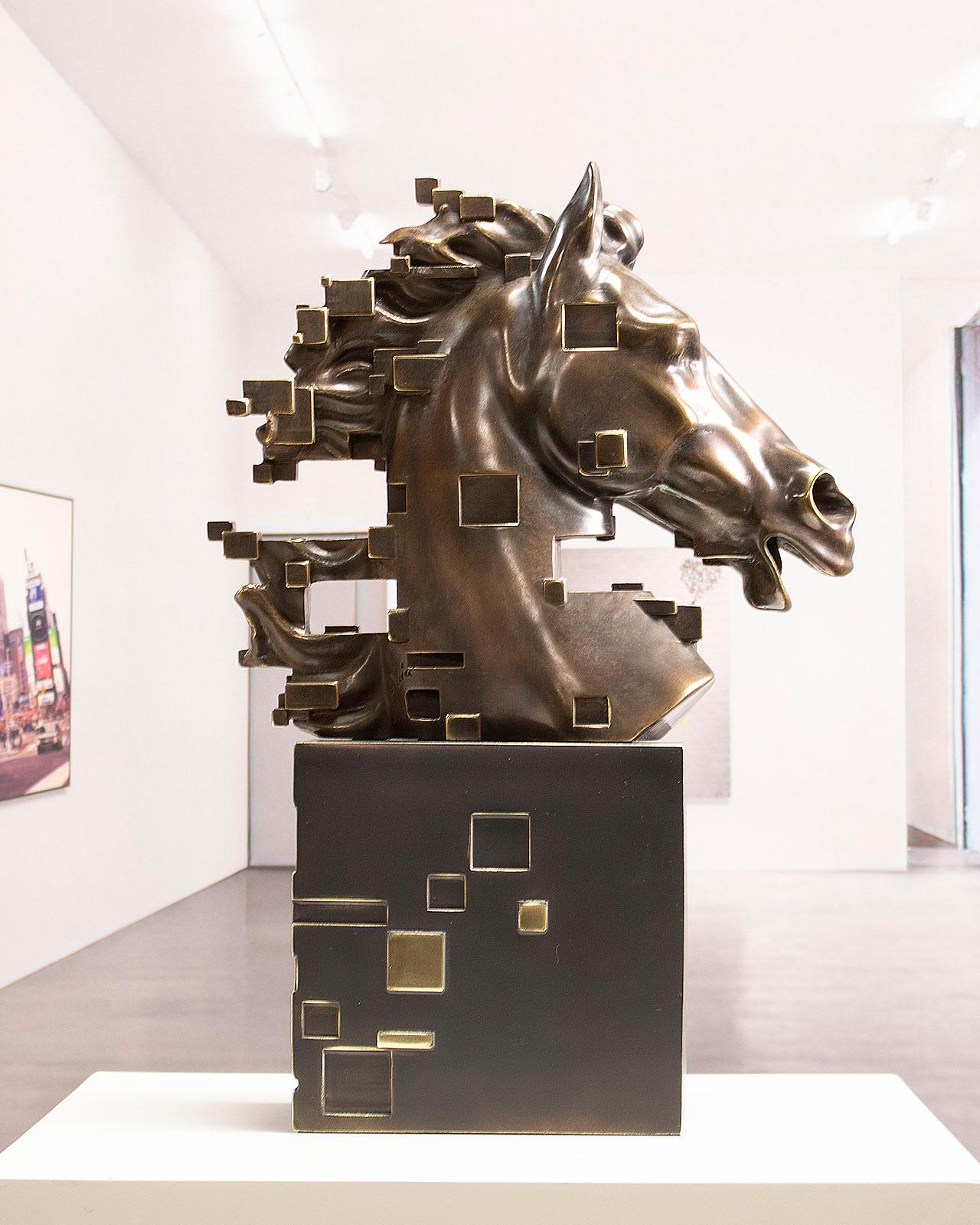 Miguel Guía Abstract Sculpture - Pixelated Horse - Miguel Guia Modern Bronze layer Sculpture