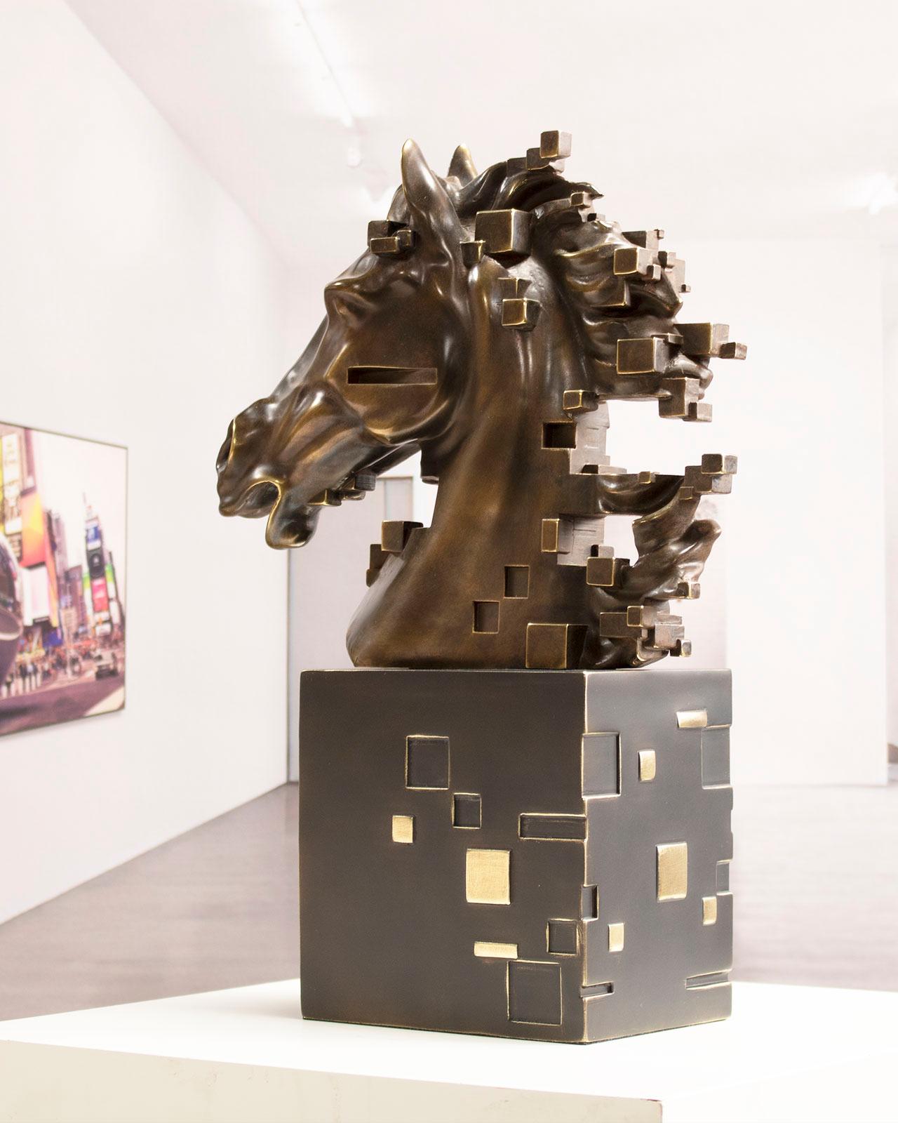 Pixelated Horse - Miguel Guia Modern Bronze layer Sculpture For Sale 2