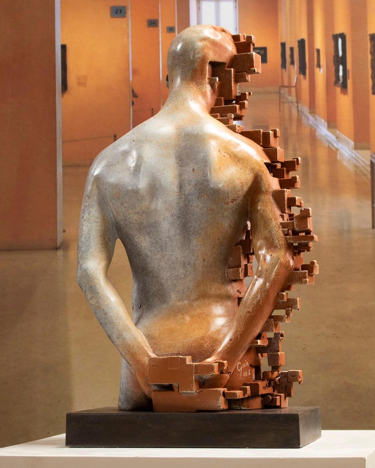 Pixelated young torso White - Miguel Guia Cubist Bronze Sculpture For Sale 9