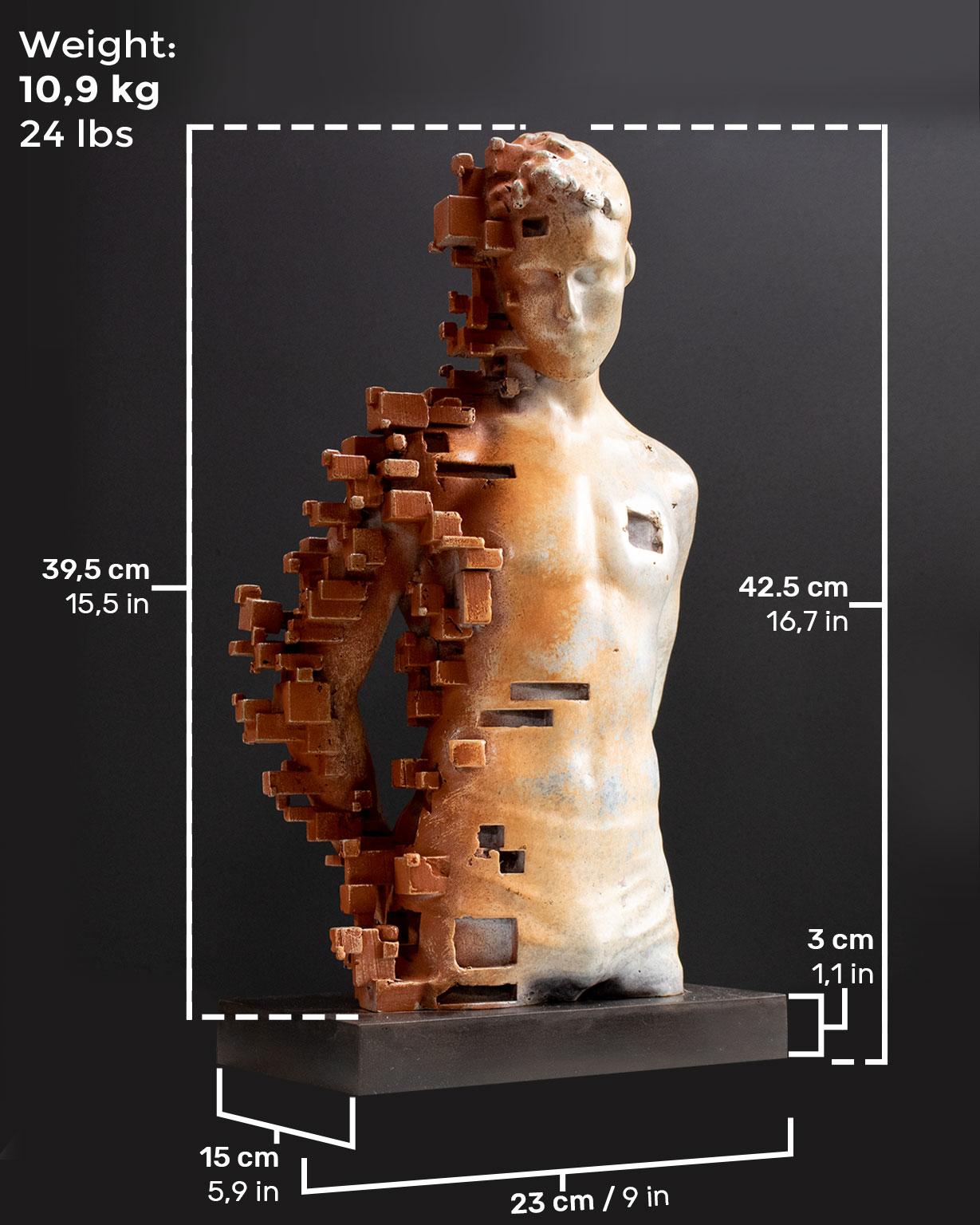Pixelated young torso White - Miguel Guia Cubist Bronze Sculpture - Gold Figurative Sculpture by Miguel Guía