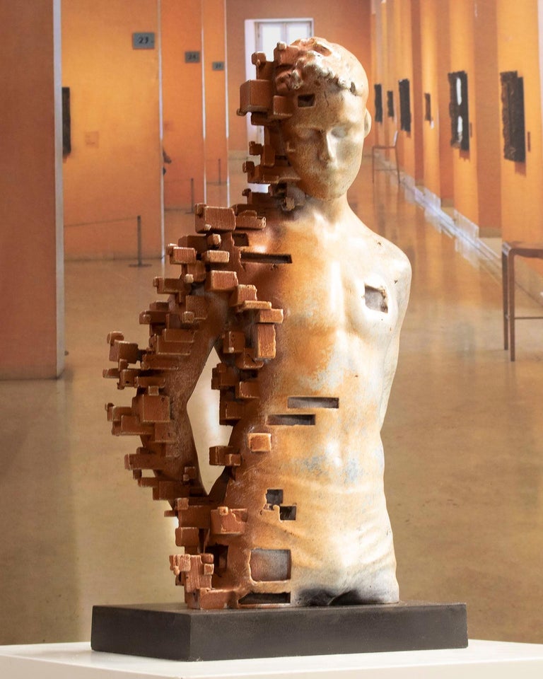 Pixelated young torso White - Miguel Guia Cubist Bronze Sculpture For Sale 4