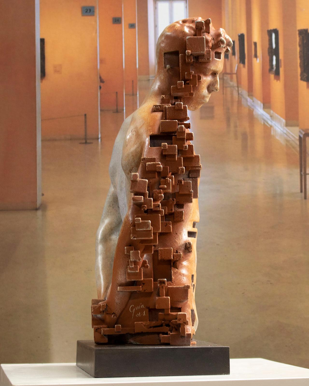 Pixelated young torso White - Miguel Guia Cubist Bronze Sculpture For Sale 4