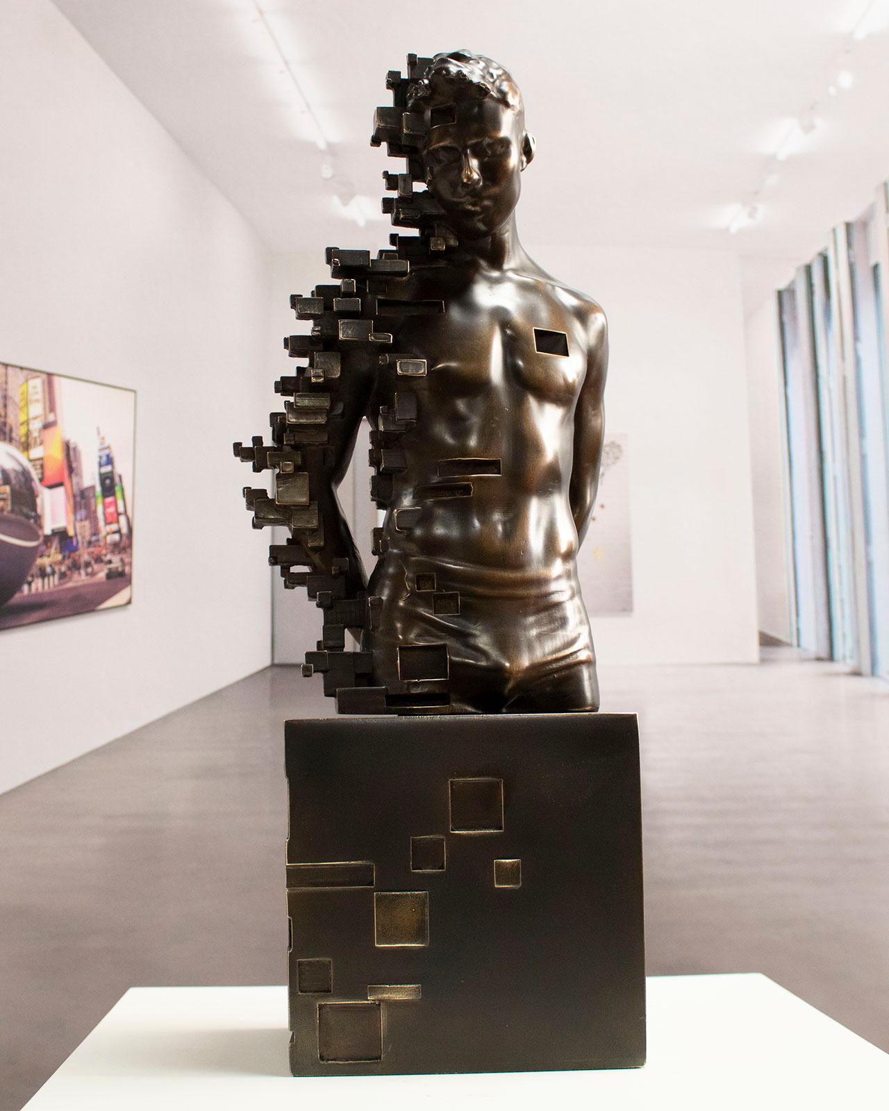 Miguel Guía Figurative Sculpture - Pixelated young torso - Miguel Guia Modern Bronze layer Sculpture