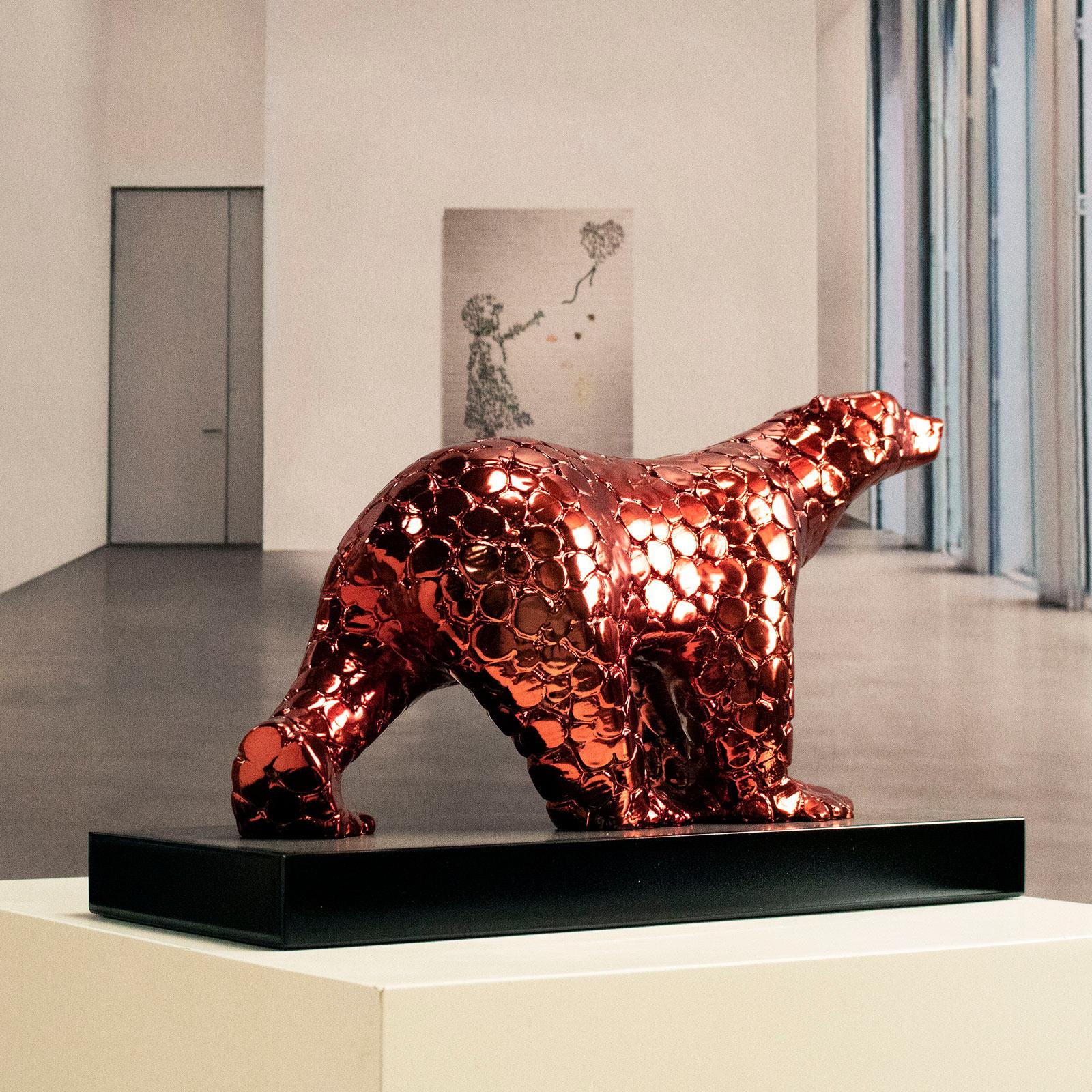 Pompom bear as an excuse Red fire - Miguel Guía Pop Art Nickel layer Sculpture For Sale 6