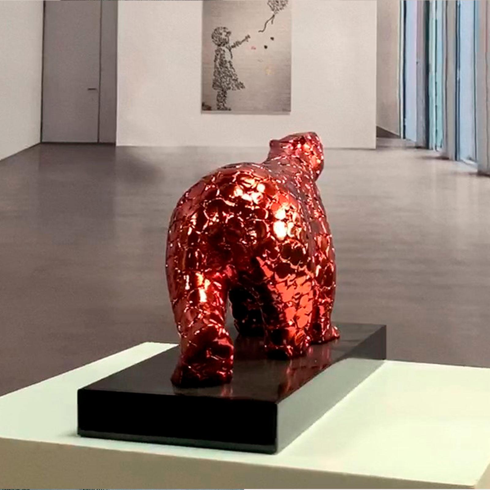Pompom bear as an excuse Red fire - Miguel Guía Pop Art Nickel layer Sculpture For Sale 8