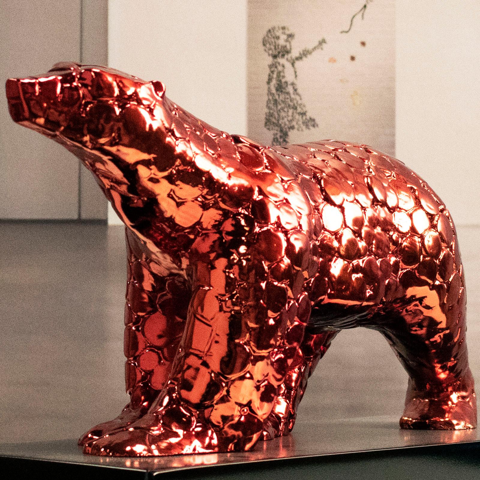 Pompom bear as an excuse Red fire - Miguel Guía Pop Art Nickel layer Sculpture For Sale 2