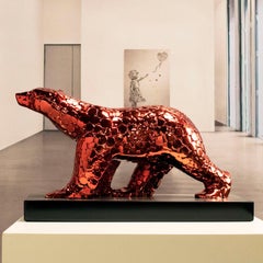 Pompom bear as an excuse Red fire - Miguel Guía Pop Art Nickel layer Sculpture