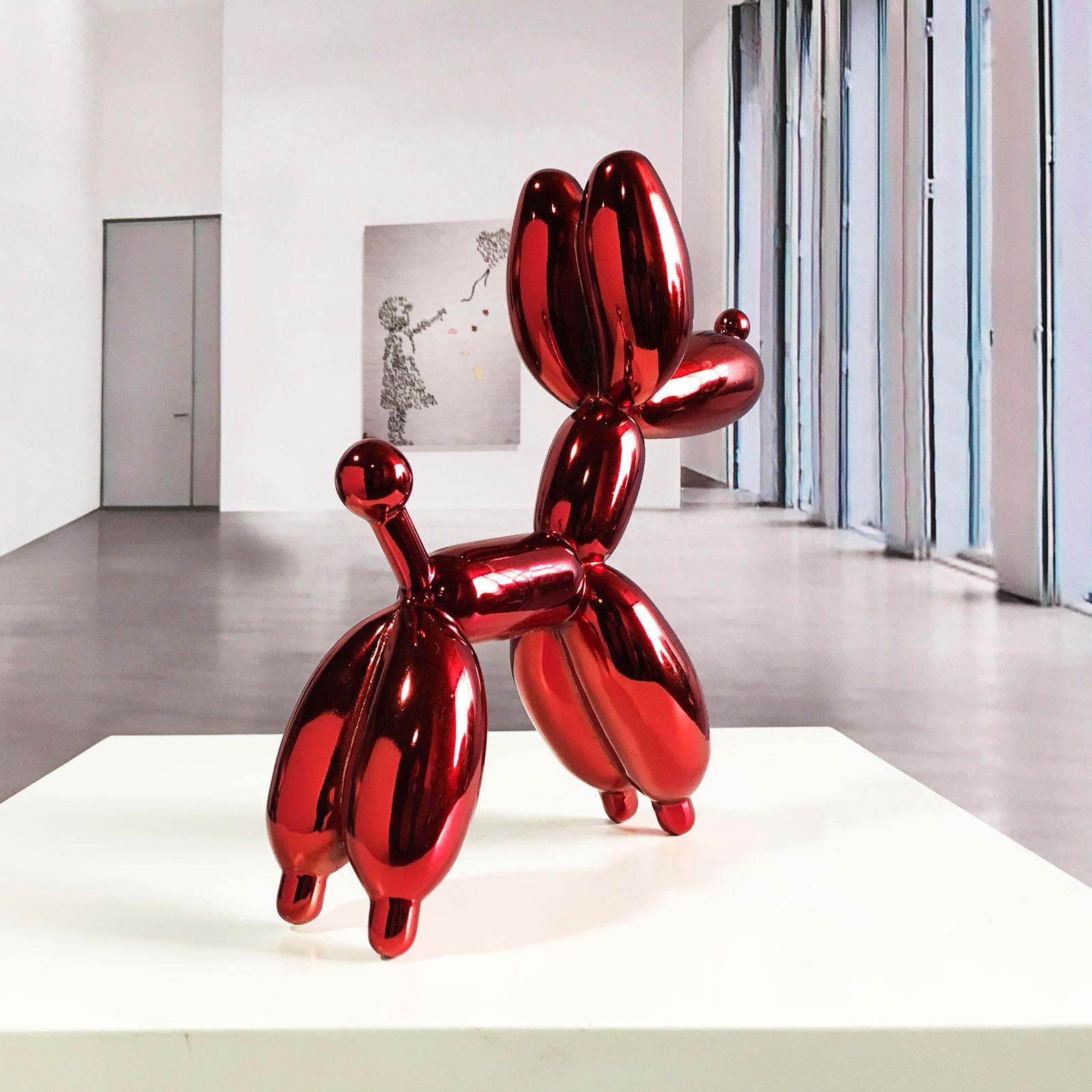 Red Dog Balloon 21 - Miguel Guía, Pop Art Nickel layer Sculpture 10