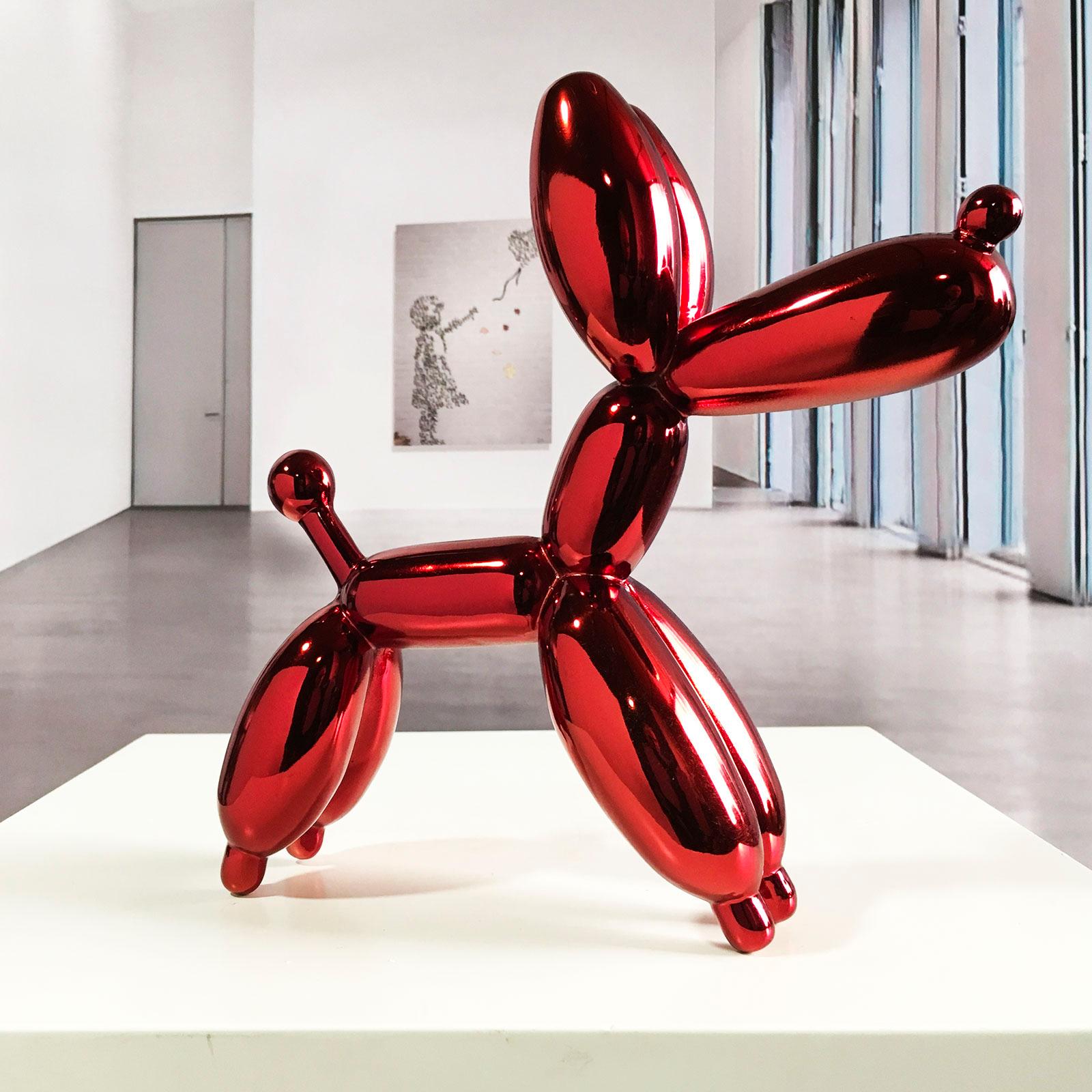 Red Dog Balloon 21 - Miguel Guía, Pop Art Nickel layer Sculpture 3