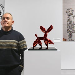 Red smug Dog - Miguel Guía, Pop Art Nickel layer Sculpture