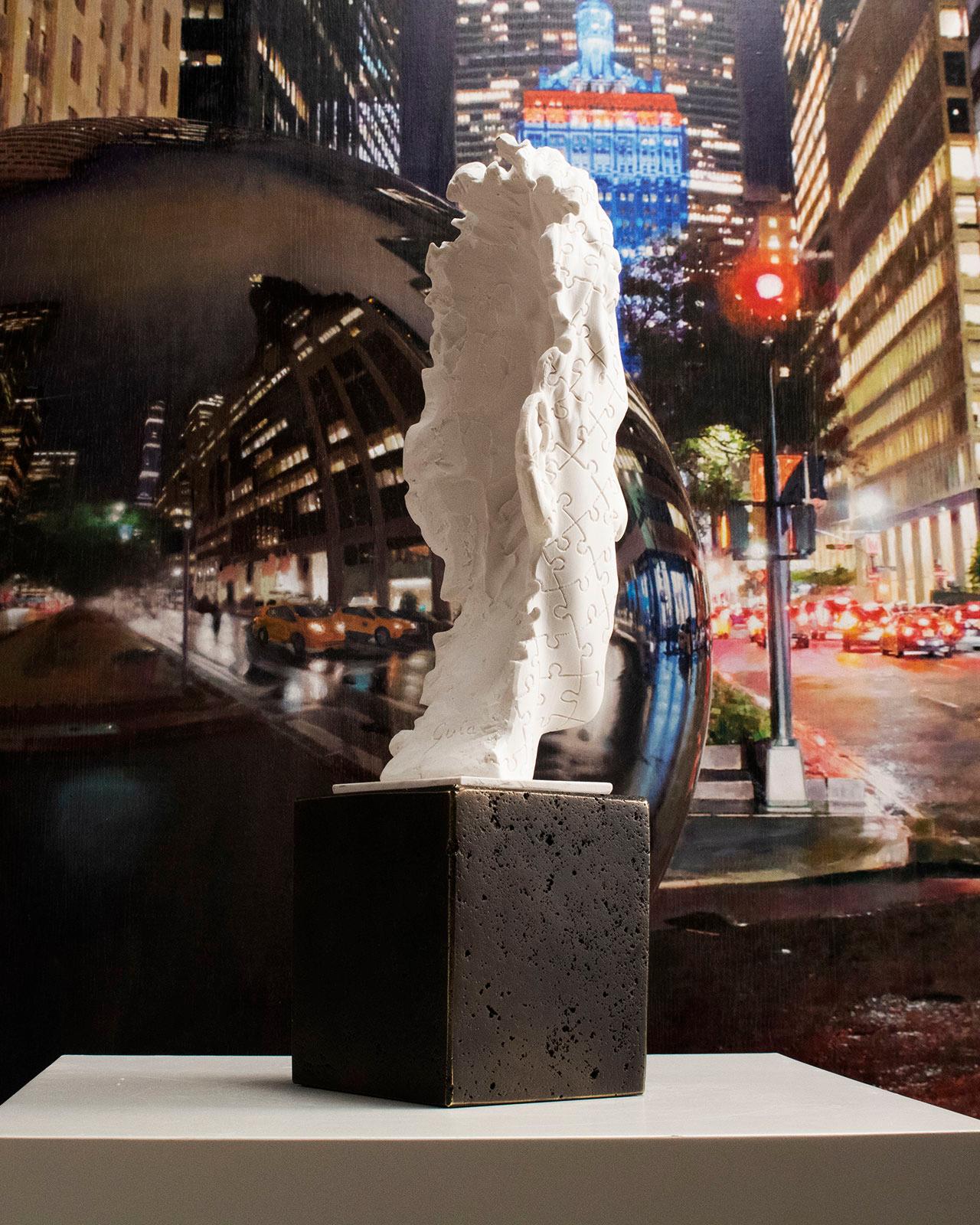 We are an enigma - Miguel Guía Realism compacted marble powder Sculpture For Sale 6