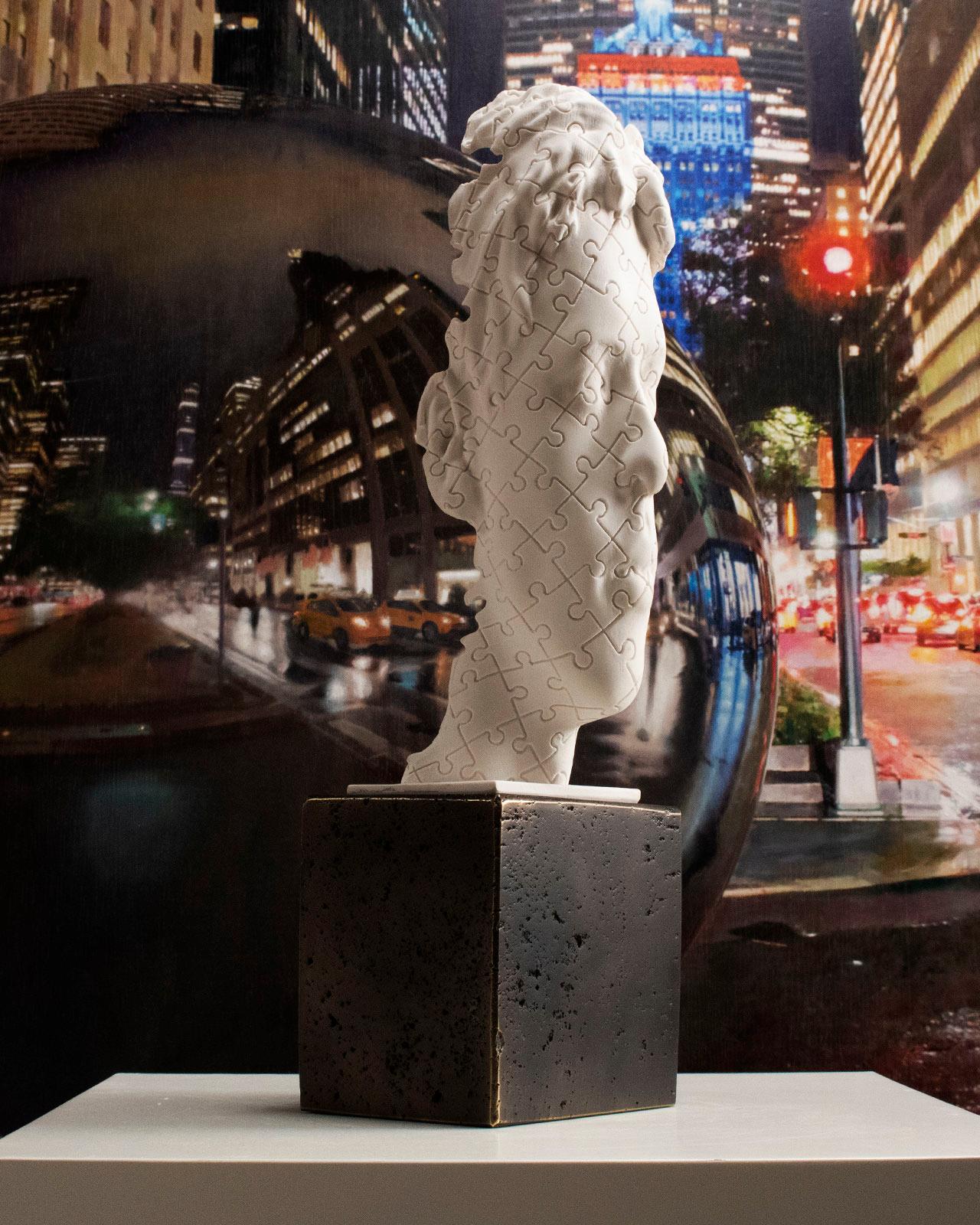 We are an enigma - Miguel Guía Realism compacted marble powder Sculpture For Sale 2