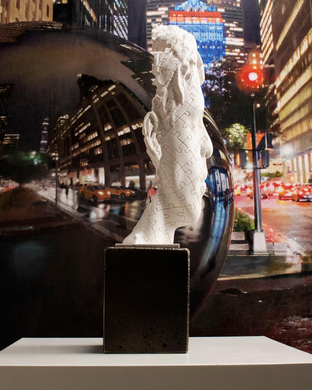 We are an enigma - Miguel Guía Realism compacted marble powder Sculpture For Sale 3