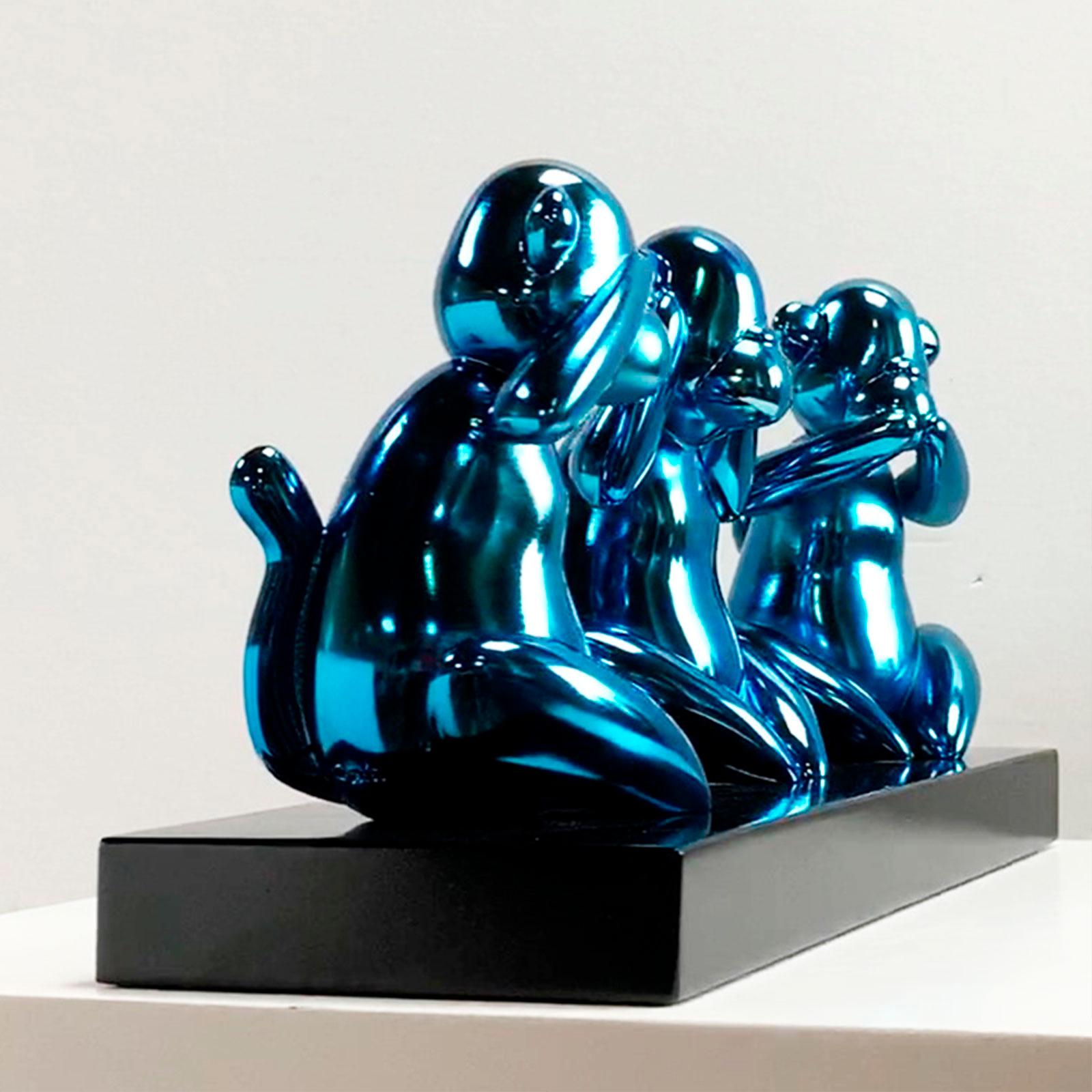 Wise monkeys blue - Miguel Guía, Pop Art Nickel layer Sculpture For Sale 10