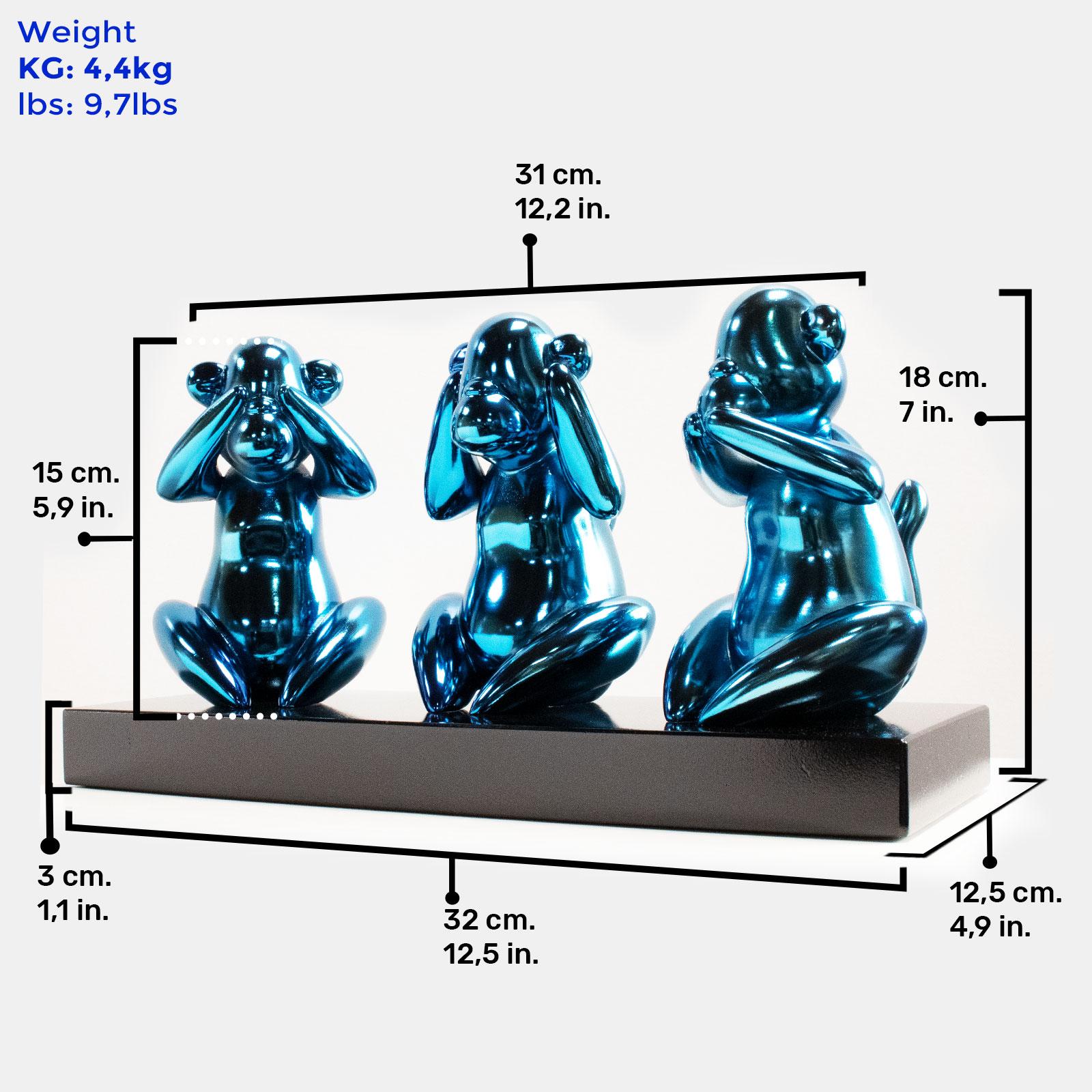 Wise monkeys blue - Miguel Guía, Pop Art Nickel layer Sculpture For Sale 1