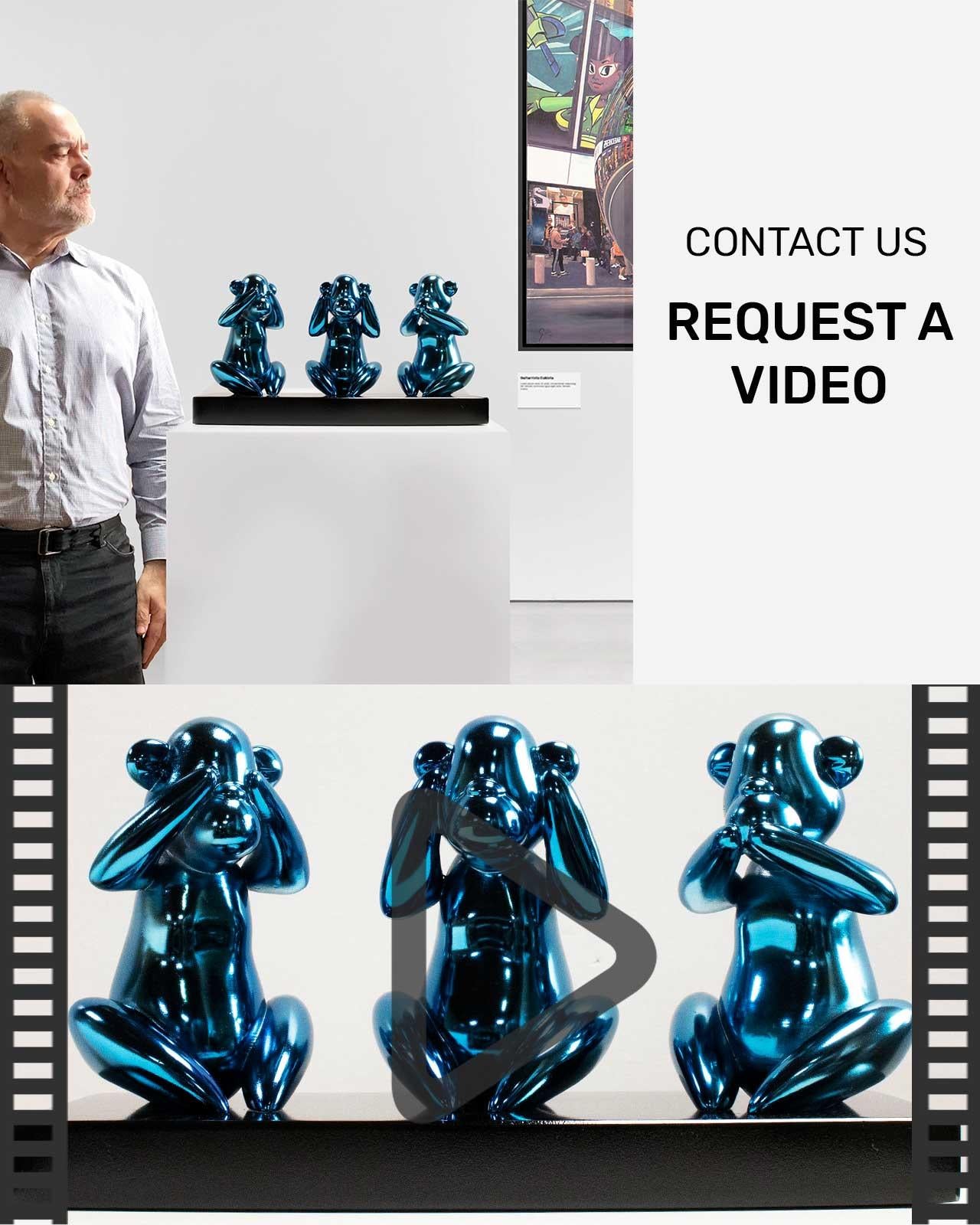 Wise monkeys blue - Miguel Guía, Pop Art Nickel layer Sculpture For Sale 2