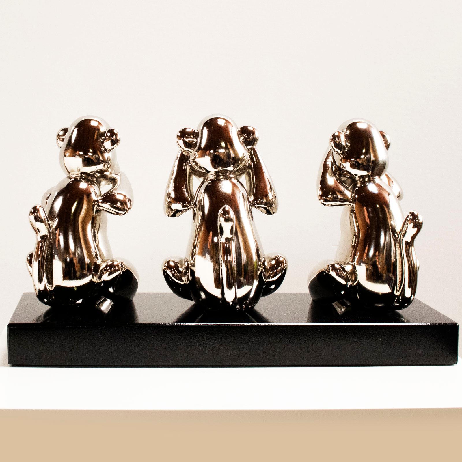 Wise monkeys nickel - Miguel Guía, Pop Art Nickel layer Sculpture 6