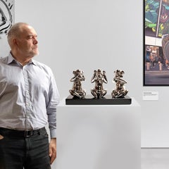 Wise monkeys nickel - Miguel Guía, Pop Art Nickel layer Sculpture