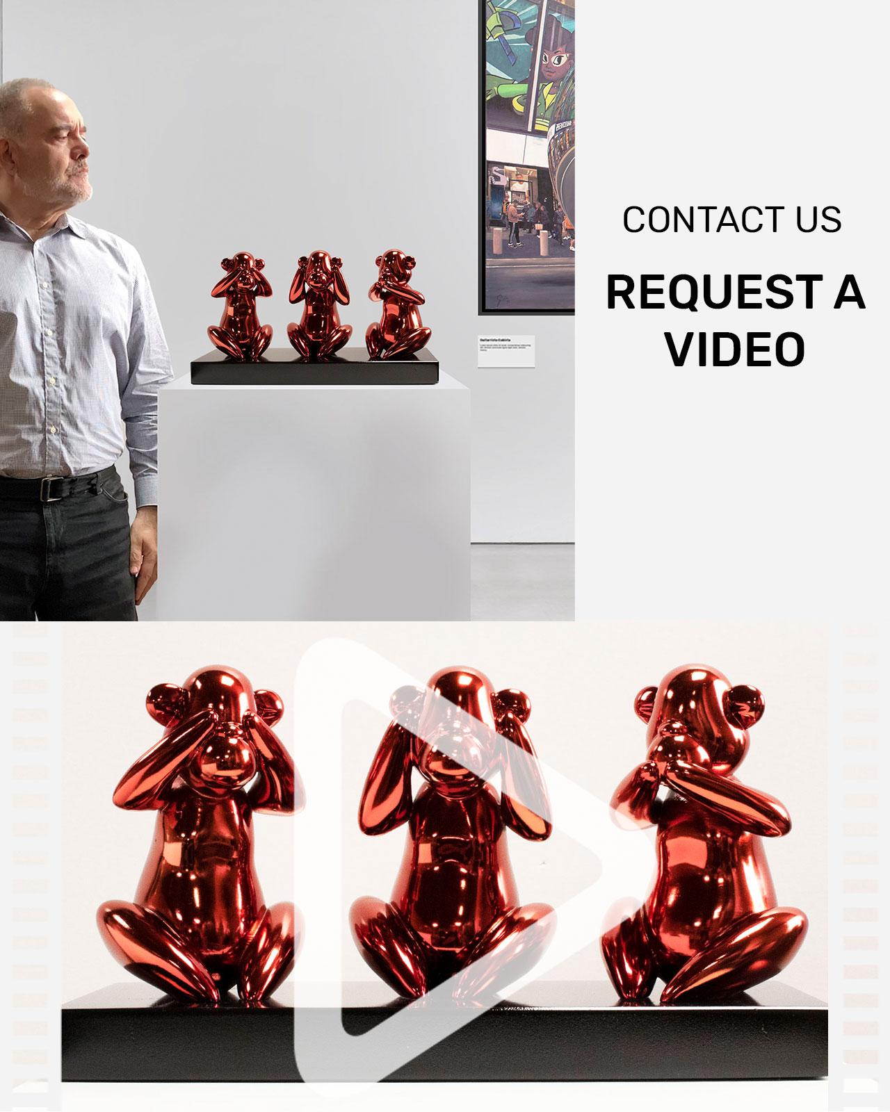 Wise monkeys red - Miguel Guía, Pop Art Nickel layer Sculpture 4