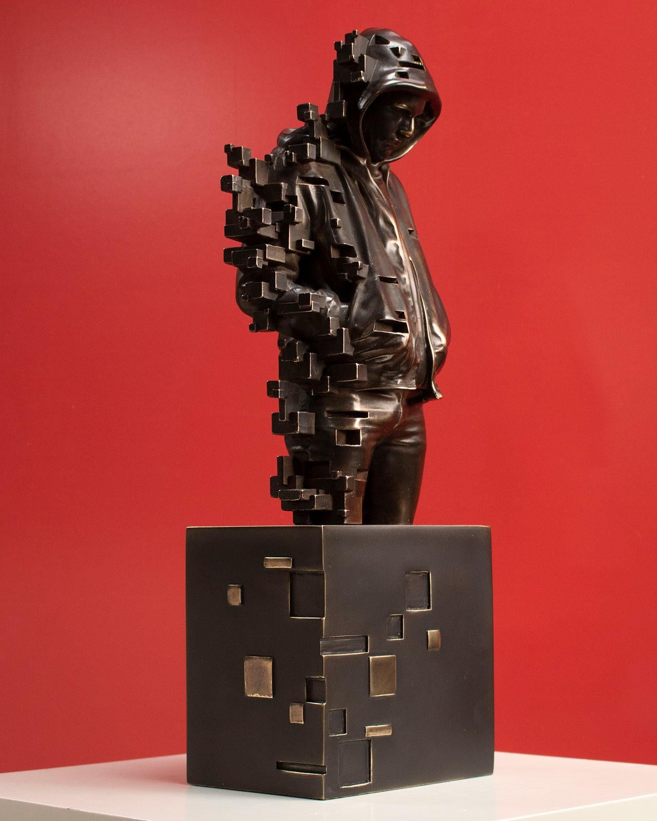 Young Pixelated - Miguel Guia Modern Bronze layer Sculpture For Sale 8